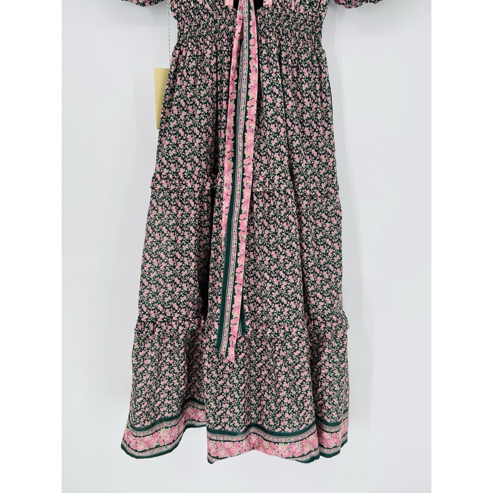 Travota Birds Of Paradise Nellie Dress "Sweet Melba" Midi Green/Pink Floral XS - Picture 11 of 12